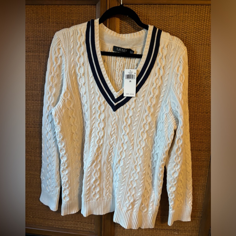 NWT Lauren Ralph Lauren Cream Cable Knit Sweater